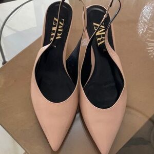 Zara Tan Pointed Toe Heels with Slingback